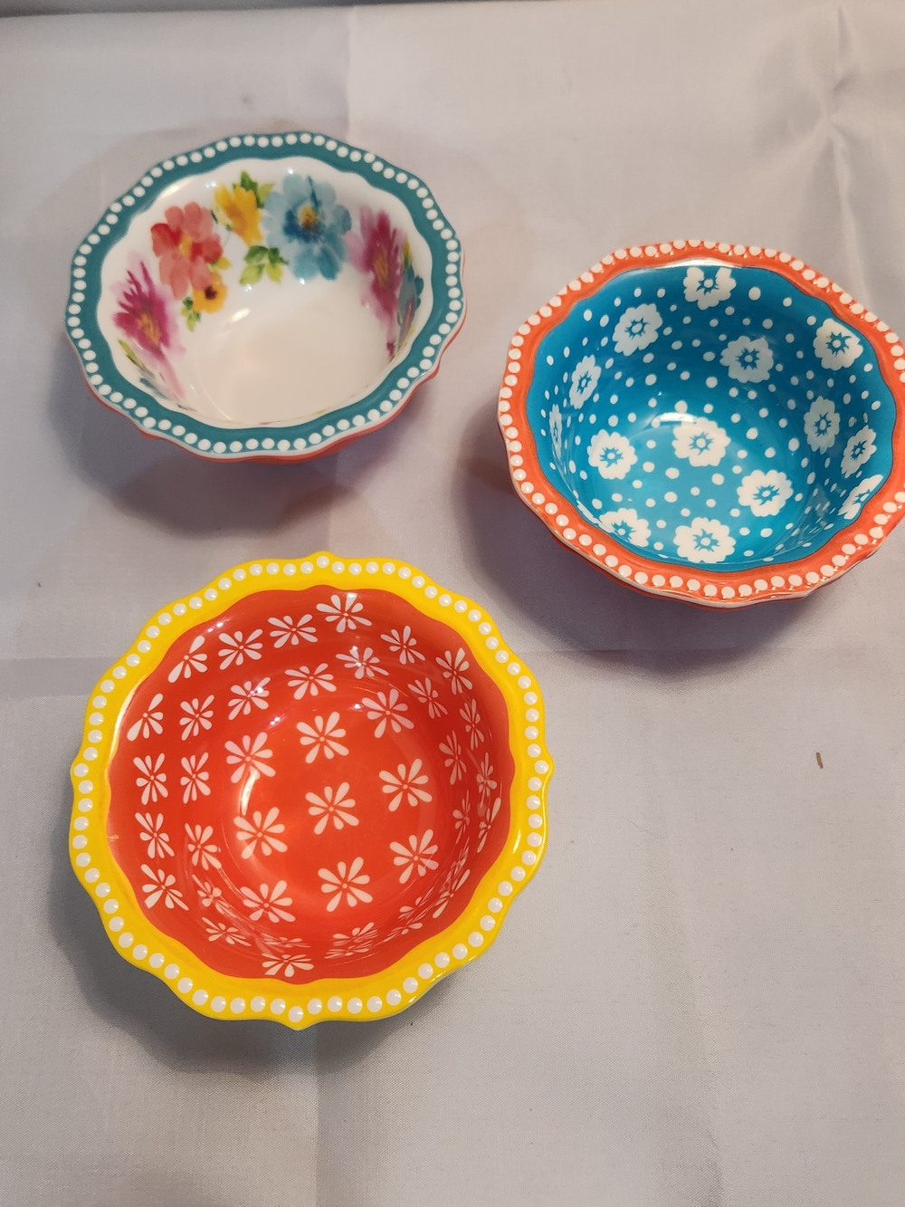 The Pioneer Woman Bright Floral & Polka Dot Ceramic Snack Bowls - Set of 3